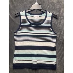 Christopher&Banks Striped Knit Tank Top Woman’s Sz S Navy Mint Nautical Preppy
